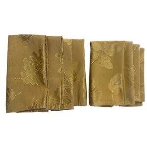 Set 8 Gold Dinner Napkins W/ Raised Leaf Designs Christmas Holiday 18" x 18"